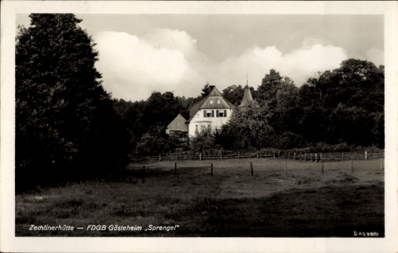 Postcard Zechliner Hütte Zechlinerhütte City of Rheinsberg in der Mark, FDGB Guesthouse Sprengel, Waldlan