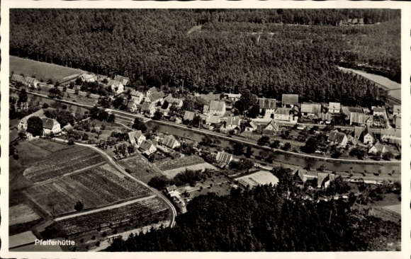 Ak Pfeifferhütte Schwarzenbruck in Mittelfranken Bayern, Fliegeraufnahme