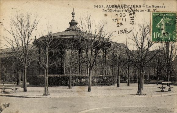 Ak Aubervilliers Seine Saint Denis, Square, Kiosque musique