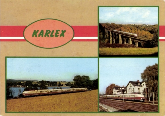 Postcard Weischlitz in Vogtland, VT 175.0 as ex Karlex at the Pirk dam and Syratal viaduct, Zug