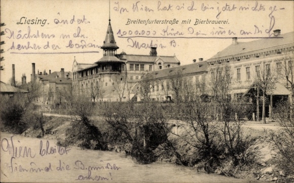 Postcard Wien 23 Liesing, Breitenfurterstraße with brewery