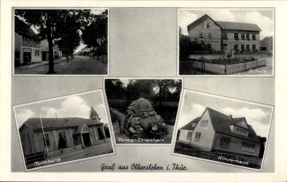 Postcard Olbersleben Buttstädt in Thuringia, gymnasium, Turner Ehrenhain, children's home, school