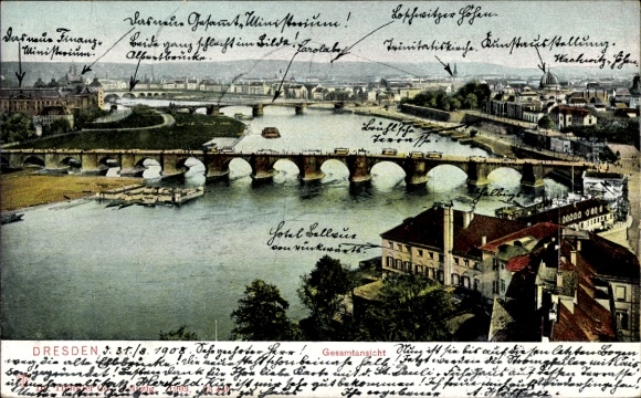Postcard Dresden Old Town, general view, bridge