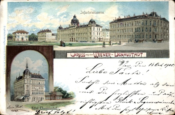 Artist Chromo-Litho Vienna 1 Inner City, Infantry Barracks, Hotel Theresienhof
