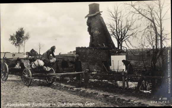 PC Krasnolessje Groß Rominten East Prussia, refugees returning home, war destruction, I WW