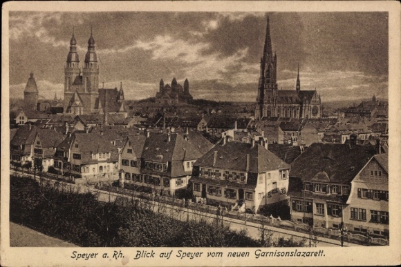 Ak Speyer am Rhein, Blick auf  Garnisonslazarett, Stadtansicht, Kirchen