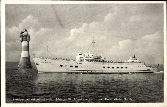 Ak Wilhelmshaven in Niedersachsen, Bäderschiff Rüstringen, Leuchtturm Roter Sand