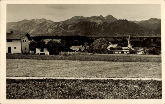 Photo Postcard Großkarolinenfeld in Upper Bavaria, partial view with mountains