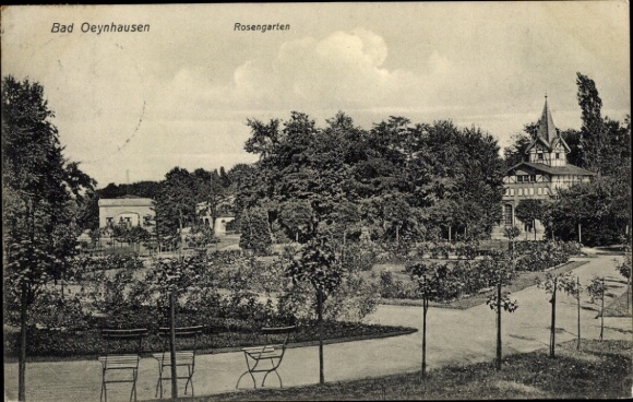 Ak Bad Oeynhausen in Westfalen, Rosengarten, Gartenlandschaft,  Architektur