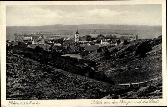 Postcard Rhinow Havelland, view of the city from the mountains