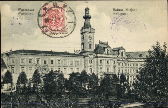 Postcard Warszawa Warsaw Poland, Town Hall