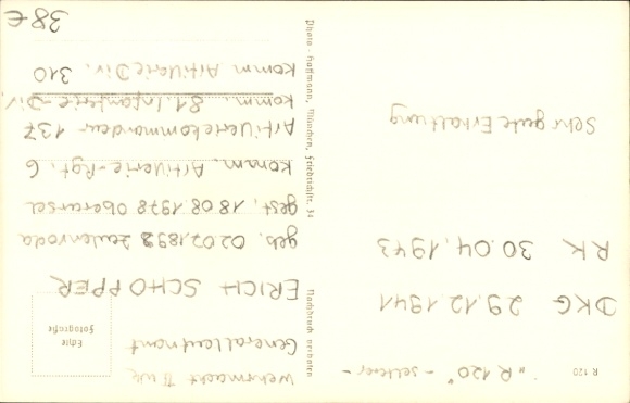 Postcard Knight's Cross recipient Lieutenant General Erich Schopper