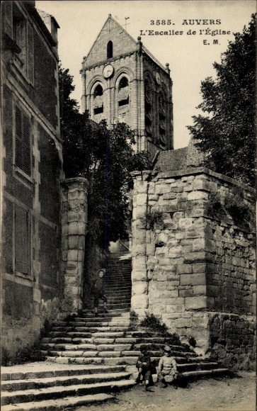 Ak Auvers sur Oise Val d'Oise, Treppen zur Kirche