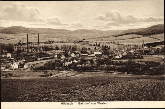 Postcard Hösbach Unterfranken, railway station seen from the west