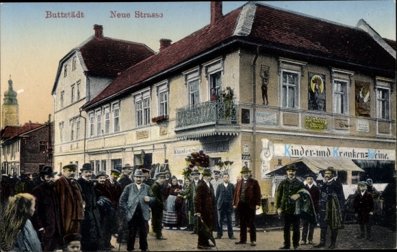 Postcard Buttstädt in Thuringia, new street, children and sick wines