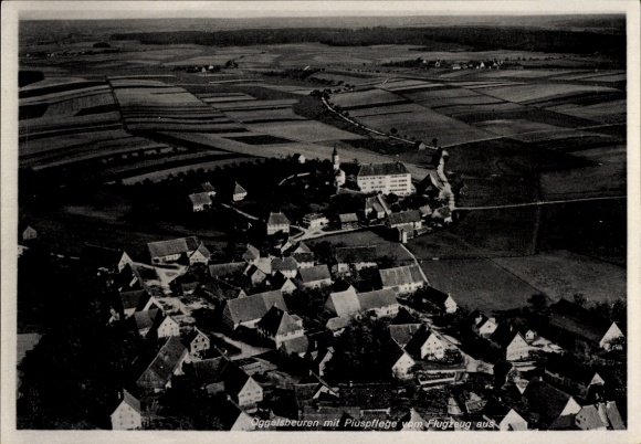 Postcard Oggelsbeuren Attenweiler Baden Württemberg, aerial view of rural surroundings, houses, field