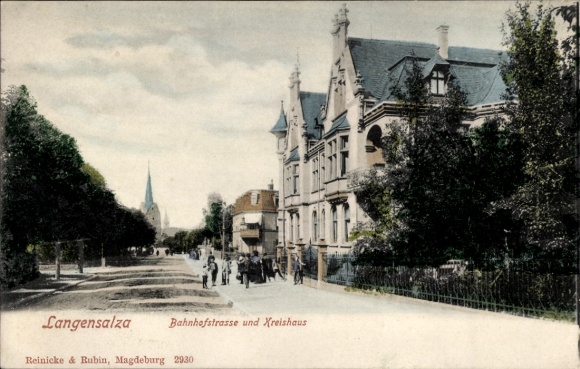 Postcard Bad Langensalza in Thuringia, Bahnhofstraße, District Office