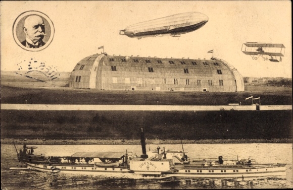 KP Dresden Kaditz, hangar na sterowce, Zeppelin, sterowiec, parowiec Dresden