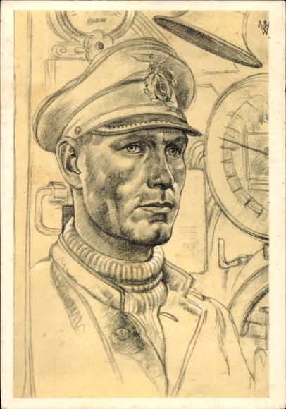 Artist Postcard Willrich, Wolfgang, Chief Engineer Officer Wessels on Priens U Boat U 47, VDA
