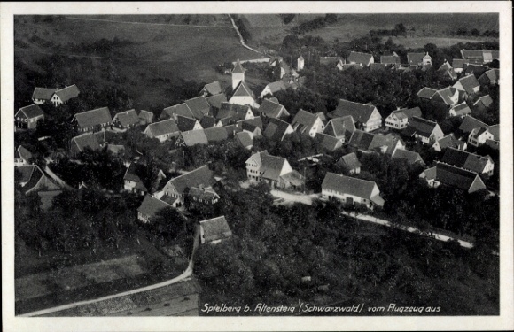 Postcard Spielberg Altensteig in the Black Forest, aerial view of Spielberg, Black Forest, houses, church