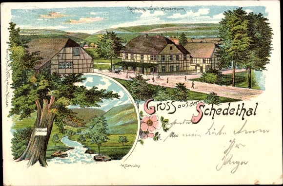 Chromo-Litho Niederscheden Scheden Lower Saxony, Carl Beuermann Inn, Schedetal, beech