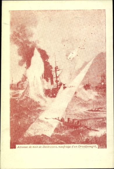 Artist Postcard British warships in battle, night attack, destroyer, dreadnought