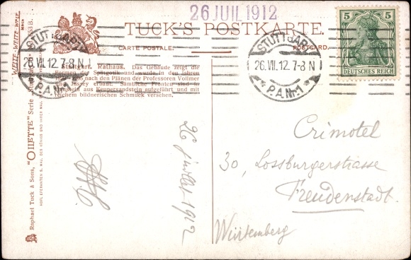 Artist PC Flower, Charles, Stuttgart, City Hall and Market Square, Tuck 653B