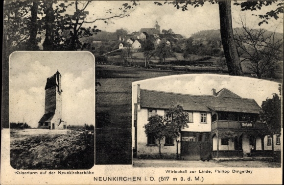 Ak Neunkirchen Modautal Odenwald Hessen, Kaiserturm, Neunkircherhöhe, economie naar de Linde