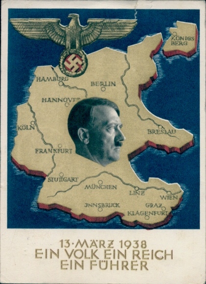 Postal stationery Postcard Klein, One People, One Reich, One Führer, Anschluss of Austria 1938, Greater Germany