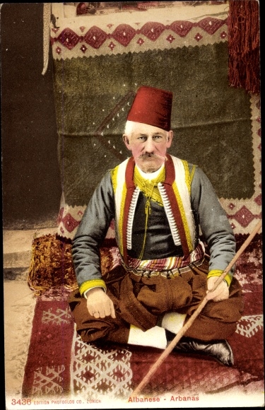 Postcard Albanese, Arbanas, man in costume