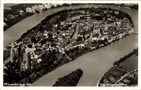 Postcard Wasserburg am Inn Upper Bavaria, aerial photograph