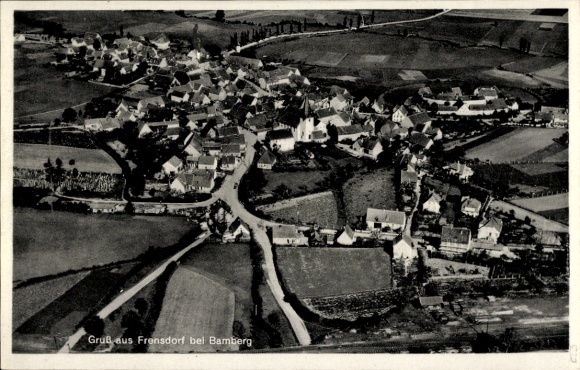 Postcard Frensdorf in Upper Franconia Bavaria, aerial view of Frensdorf, rural surroundings, many houses