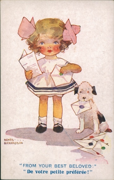 Artist Postcard Richardson, A., Girl with dog