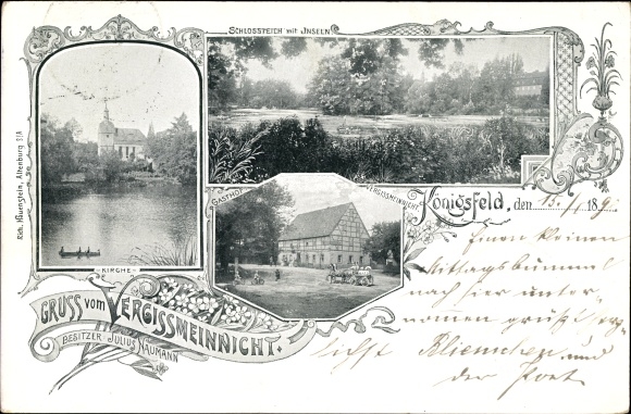 Passepartout Ak Königsfeld in Sachsen, Gasthof Vergissmeinnicht, Inh. Julius Naumann
