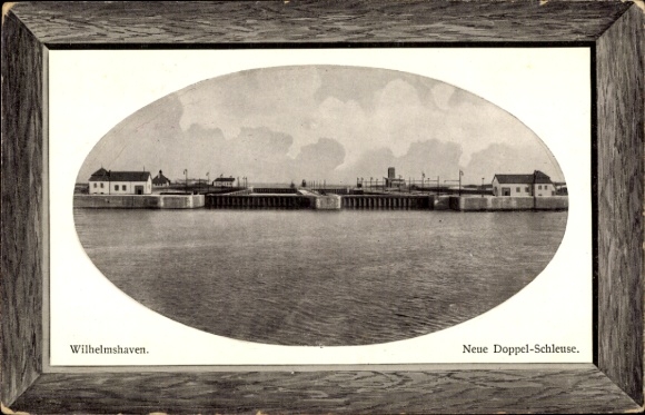 Präge Passepartout Ak Wilhelmshaven an der Nordsee, Neue Doppel Schleuse