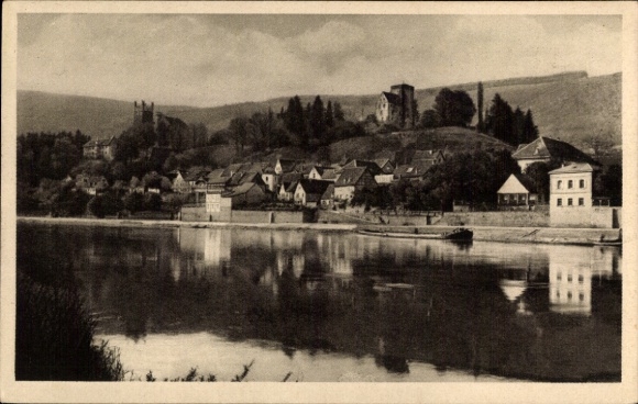 Ak Mittelburg Neckarsteinach in Hessen, Schöne Landschaft, Neckarfluss, Häuser, Vorder- und Mitte