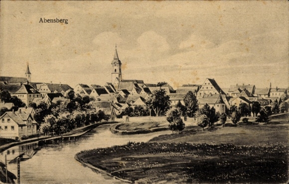 Ak Abensberg an der Abens Niederbayern, Stadtansicht, Fluss, Gebäude, Kirche, Landschaft