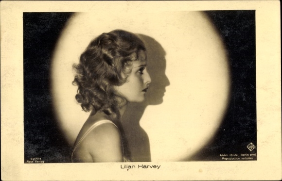 Ak actrice Lilian Harvey, portret in profiel, silhouet