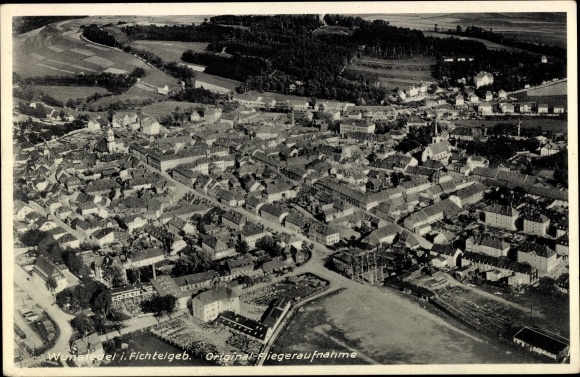 Postcard Wunsiedel in the Fichtelgebirge Upper Franconia, aerial photo, panoramic view of the city