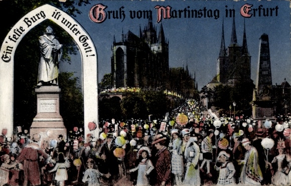 Postcard Erfurt in Thuringia, St. Martin's Day, monument