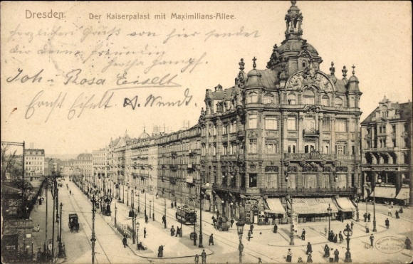 Ak Dresden Altstadt, Kaiserpalast, Maximilians-Allee, Herzliche Grüße, 1902