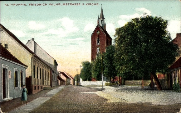 Postcard Altruppin Neuruppin, Friedrich-Wilhelm-Strasse, church