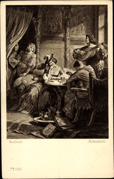 Artist Postcard Kaulbach, Adelheid, Persons: Adelheid, 2 men, 1 woman