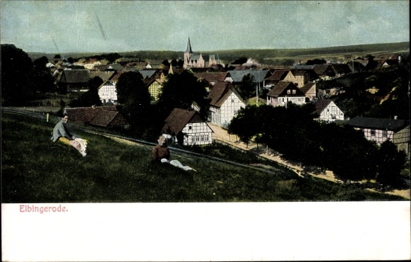 Postcard Elbingerode Oberharz am Brocken, view over the roofs of the city, church, surroundings