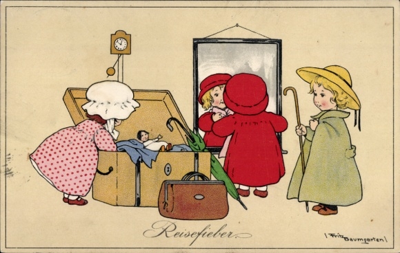 KP artystyczna Baumgarten, Fritz, bagaż, dzieci, walizka, gorączka podróży