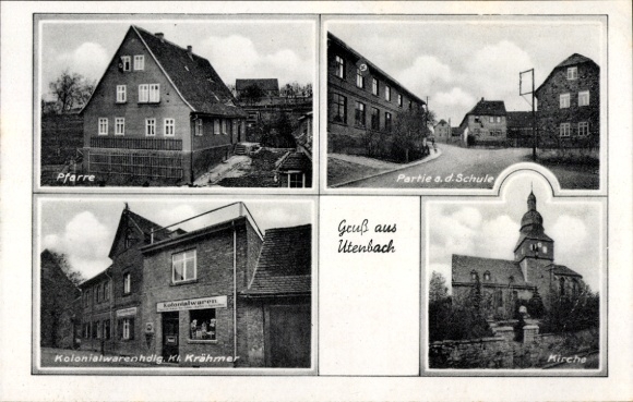 Postcard Utenbach Apolda in Weimarer Land Thuringia, parish, party at the school, colonial goods Krähmer