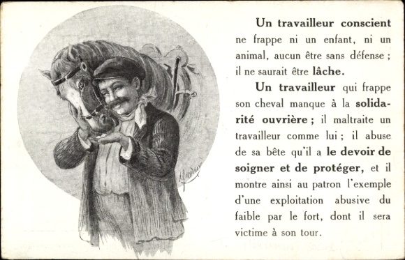 Artist Postcard A conscious worker hits neither a child nor an animal