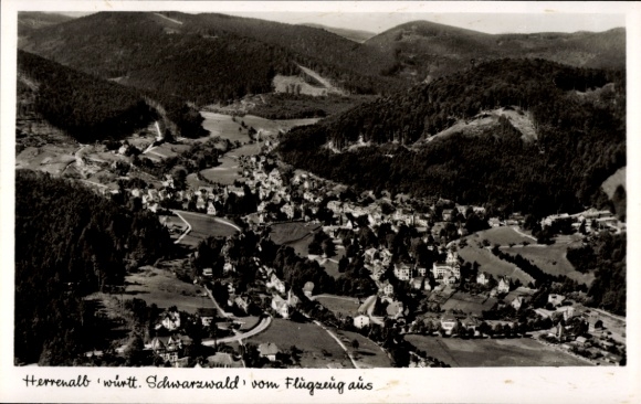 Postcard Bernbach Bad Herrenalb in the Black Forest, aerial photograph from airplane view