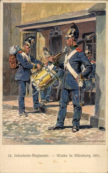 Postwaardestukkunstenaar Ak Hoffmann, Anton, 14e Infanterieregiment, bewaker in Neurenberg 1851