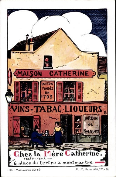 Artist Postcard Paris XVIII, Restaurant Chez la Mere Catherine, Place du tertre in Montmartre
